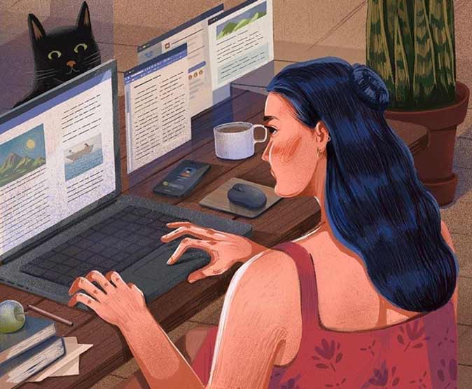 Illustration of an artist working from home