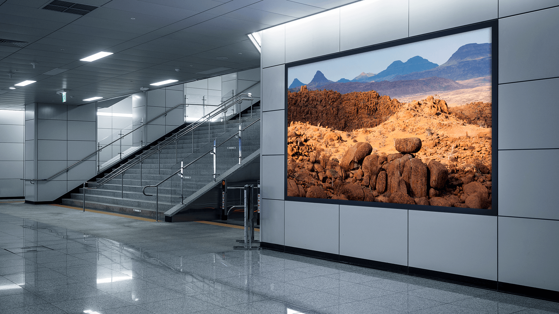 Big wall screen at transport station